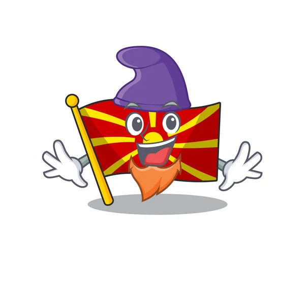 Lustige Flagge Mazedonien Karikatur Maskottchen als Elfe aufgeführt — Stockvektor