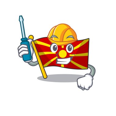 Çizgi film karakteri tarzında havalı bir otomotiv bayrağı.