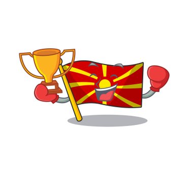 Maskot karikatür stilinde harika bir bayrak macedonia kazananı.