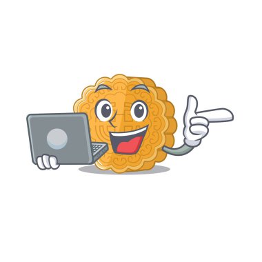 Dizüstü bilgisayarla çalışan Çince ay çöreği karakteri.