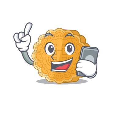 Çin ay çöreğinin çizgi film dizaynı telefonda konuşuyor.