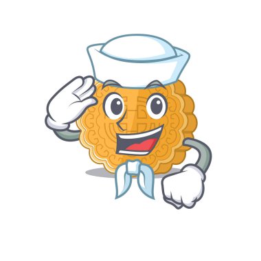 Şapka takan Çinli ay çöreği denizcisinin maskot tasarımı.