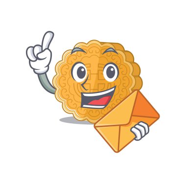 Neşeli bir Çin ay pastası maskot tasarımı zarflı