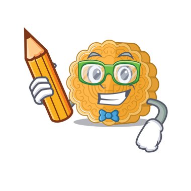 Öğrenci Çince ay çöreği karakteri kalem tutuyor.