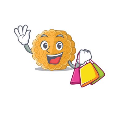 El sallayan ve alışveriş torbası tutan mutlu bir Çin çöreği.