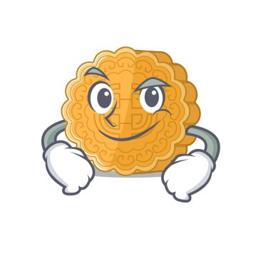 Sırıtan suratlı havalı Çinli ay çöreği maskotu.