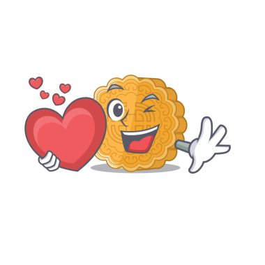 Komik Suratlı Çinli ay çöreği çizgi film karakteri kalp taşıyor.