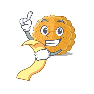 Menüsü olan komik bir Çin ay çöreği karakteri.