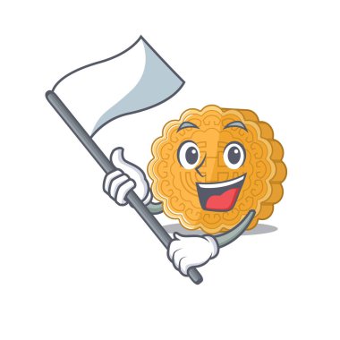 Ayakta duran bir bayrak taşıyan komik ay çöreği çizgi film karakteri