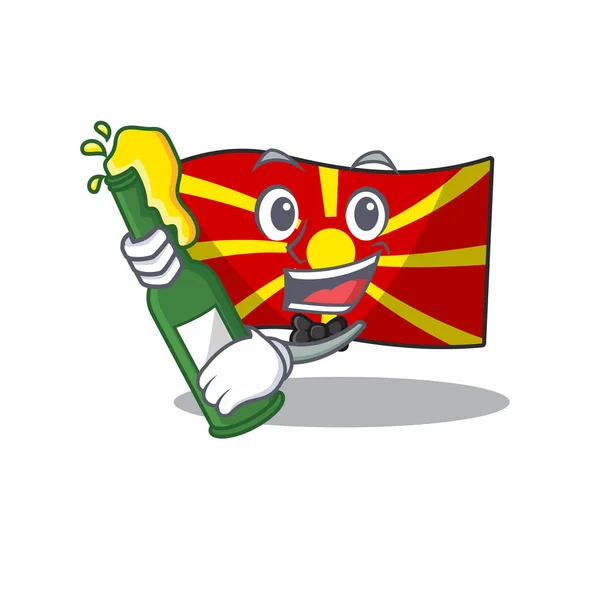 Талисман рисунок флага македонии с бутылкой пива — стоковый вектор