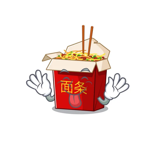 Leuke chinese doos noedel cartoon mascotte stijl met tong uit — Stockvector