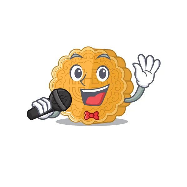 Happy chinese mooncake singing on a microphone - Stok Vektor