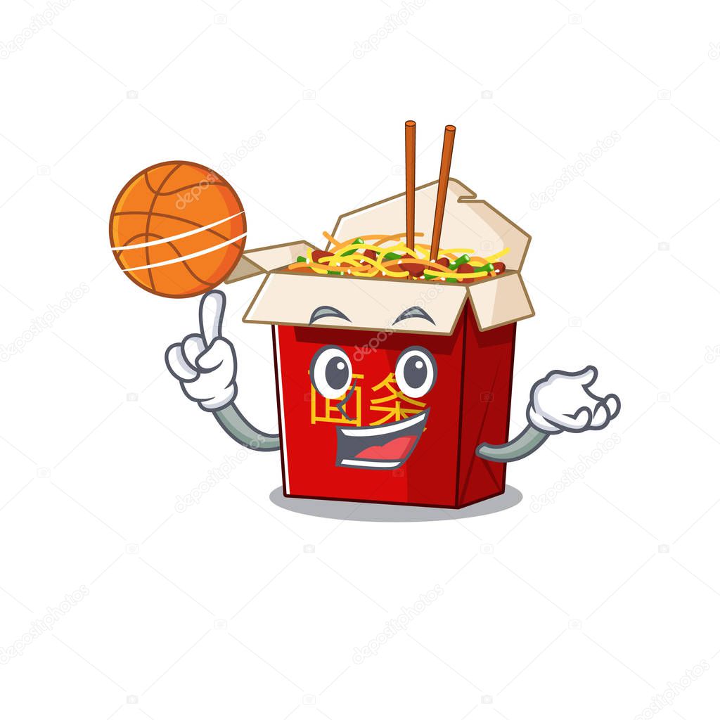 A mascot picture of chinese box noodle cartoon character playing basketball