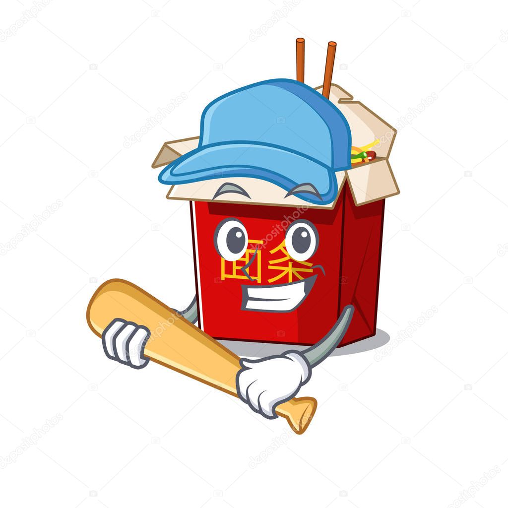 Sporty chinese box noodle cartoon character design with baseball