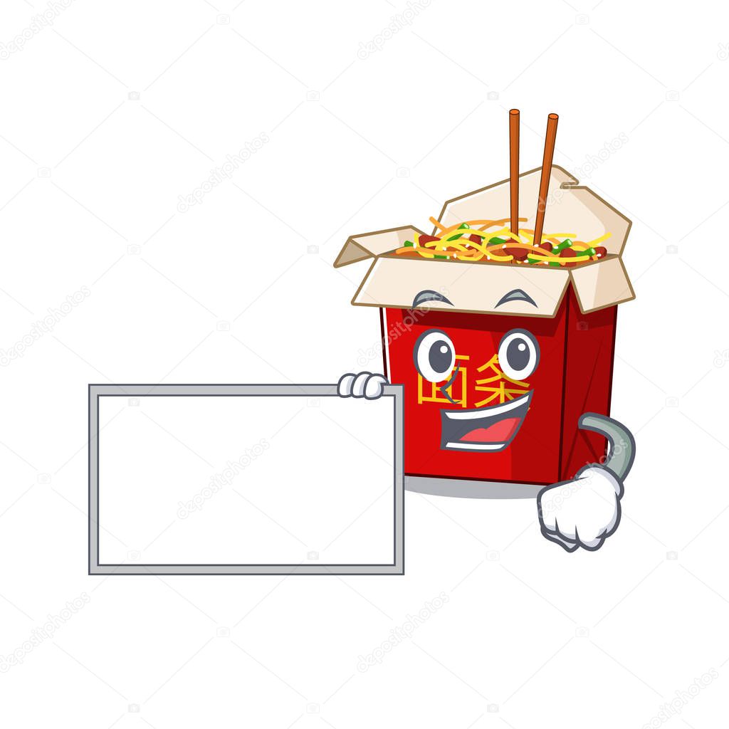 Funny chinese box noodle cartoon character design style with board