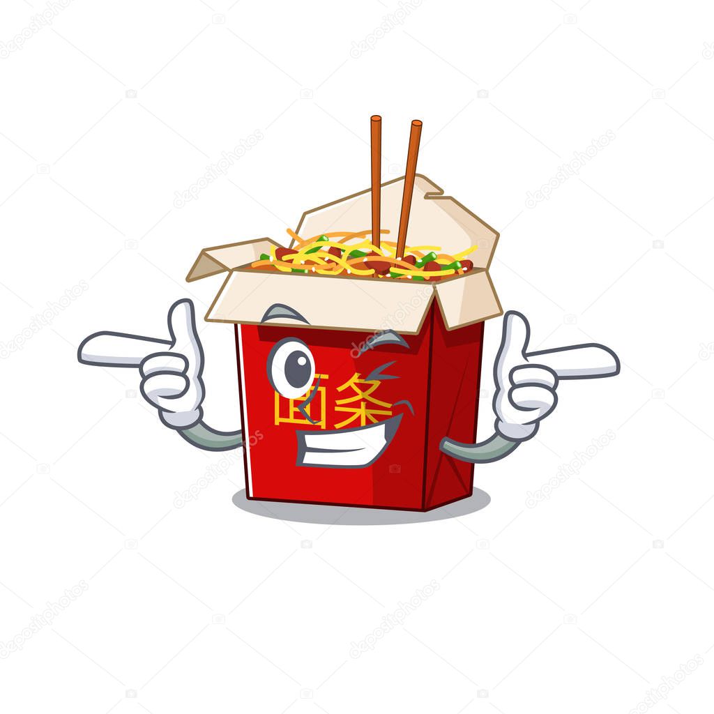 mascot cartoon design of chinese box noodle with Wink eye