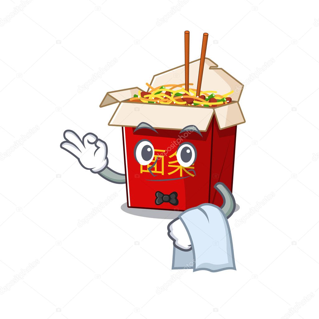 Friendly chinese box noodle Character stand as a Waiter character