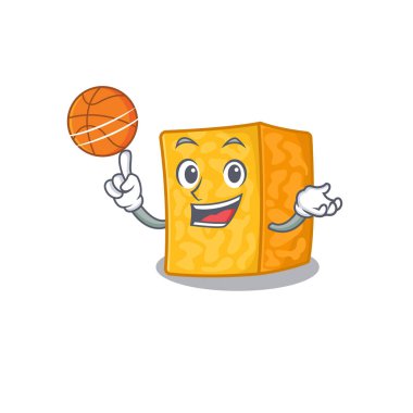 Colby Jack 'in maskotluk fotoğrafı. Çizgi film karakteri basketbol oynuyor.