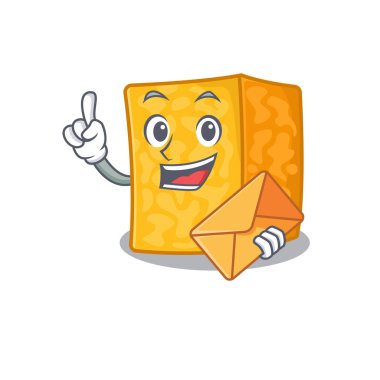 Neşeli bir Colby Jack peyniri maskot tasarımı zarflı