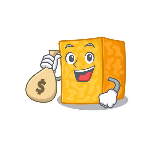 Happy riche colby Jack personnage de dessin animé au fromage avec sac d'argent — Image vectorielle