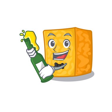 Colby Jack peyniri ve bira şişesinin maskot çizimi.