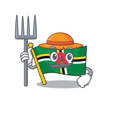 Neşeli Çiftçi bayrağı. Dominica çizgi filmi. Şapkalı ve aletli.