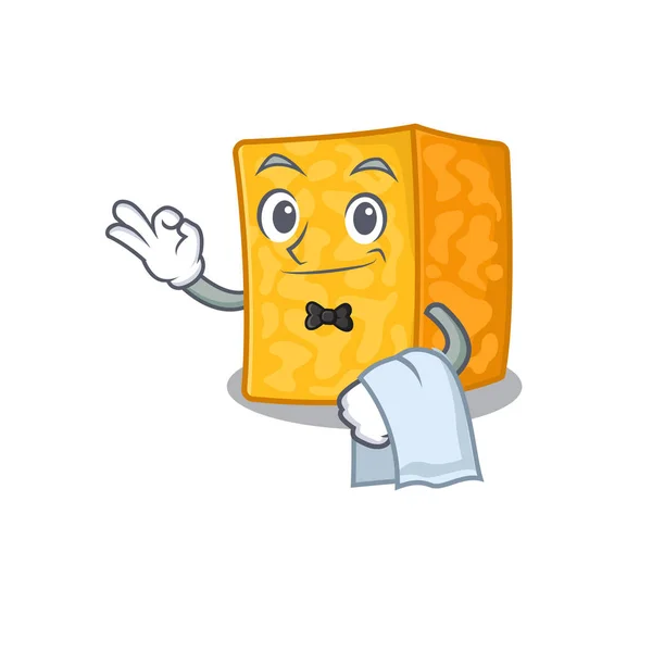 Friendly colby jack cheese Caracter stand as a Waiter character — Vector de stock