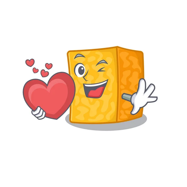 Αστείο πρόσωπο Colby Jack τυρί κινουμένων σχεδίων χαρακτήρα κρατώντας μια καρδιά — Διανυσματικό Αρχείο