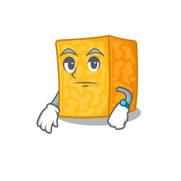 Disegno del personaggio dei cartoni animati di formaggio colby jack su un gesto di attesa — Vettoriale Stock