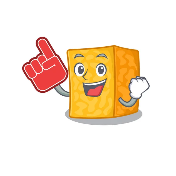 Colby jack mascota de queso estilo de dibujos animados sosteniendo un dedo de espuma — Vector de stock