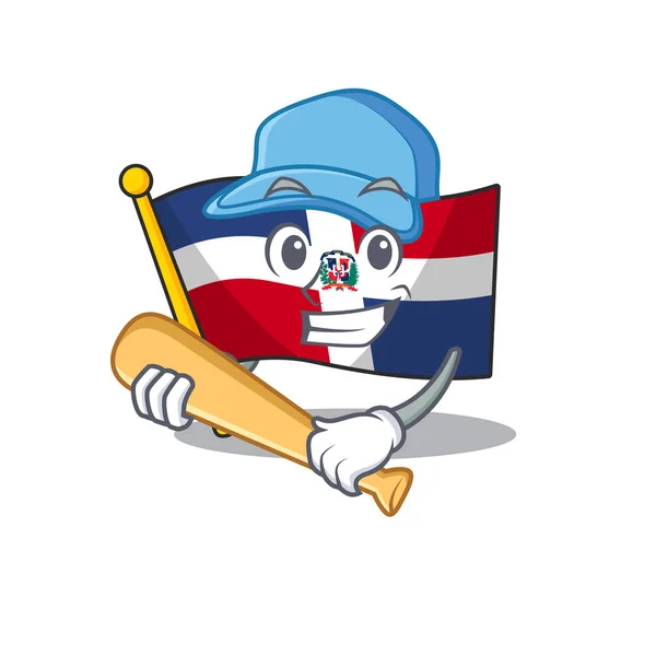Bandera deportiva república dominicana diseño de personajes de dibujos animados con béisbol — Vector de stock