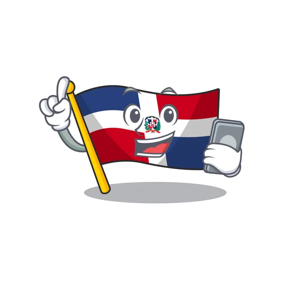 Dibujos animados de bandera República Dominicana hablando por teléfono — Vector de stock
