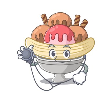 Akıllı ve havalı muz parçalı çizgi film karakteri araçları olan bir doktorda