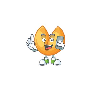 Çin şans kurabiyelerinin şirin tasarımı telefonda konuşuyor.