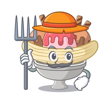 Neşeli Çiftçi Muz Şapkalı ve aletli karikatür