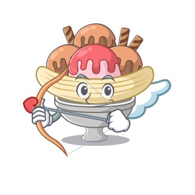 Romantik muz bölünmüş ok ve kanatlı aşk tanrısı çizgi film karakteri