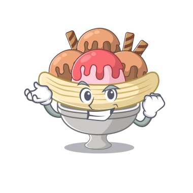 Mutlu kendinden emin başarılı muzlu bölünmüş çizgi film karakteri tarzı