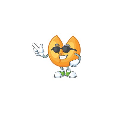 Süper havalı Çinli şans kurabiyesi karakteri siyah gözlük takıyor.