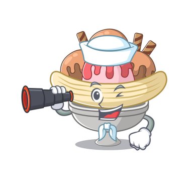 Muz bölünmüş mutlu denizci tarzı dürbünlü çizgi film.