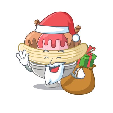 Noel Baba muz bölünmüş çizgi film karakteri tasarımı hediye kutusuna sahip