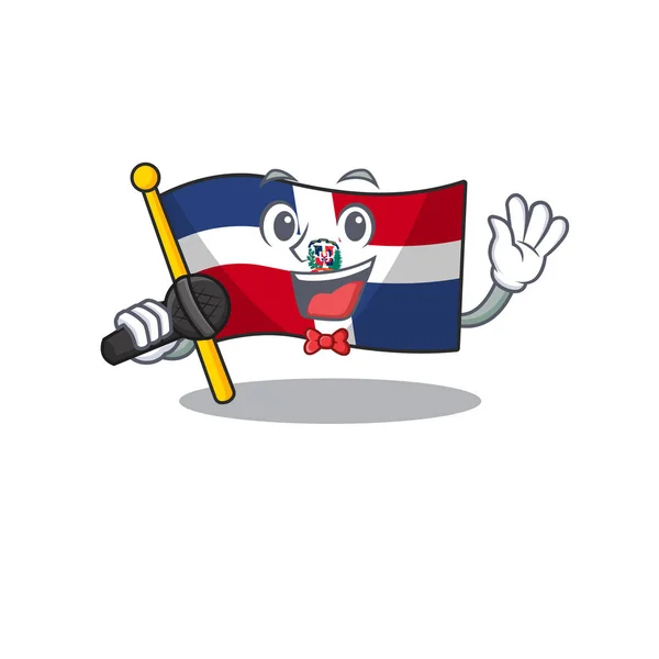 Joyeux drapeau République dominicaine chantant sur un microphone — Image vectorielle