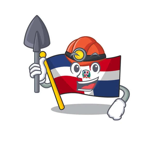 Cool умный Шахтер флаг Доминиканской республики дизайн персонажей мультфильма — стоковый вектор