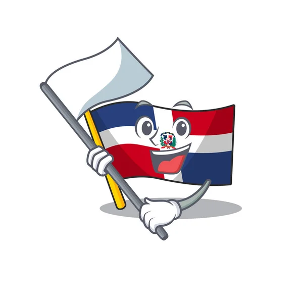 Funny flag dominican republic cartoon character style holding a standing flag — Stock Vector