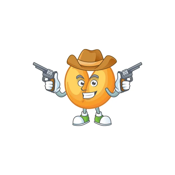 Confident chinese fortune cookie Cowboy cartoon character holding guns — 스톡 벡터