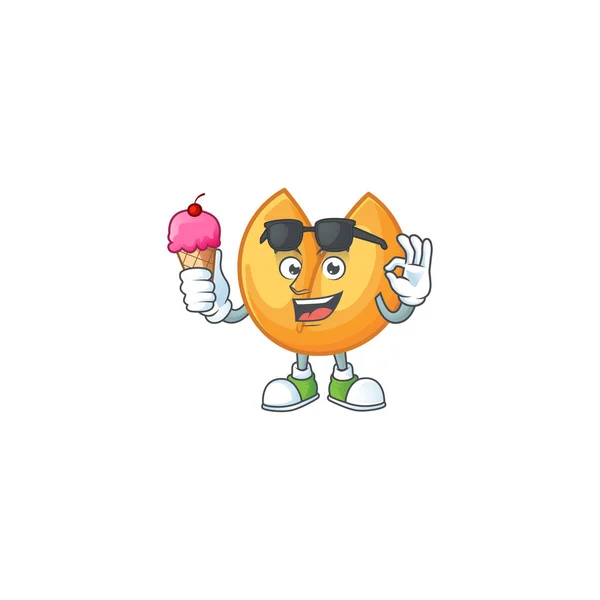 Chinese fortune cookie mascot cartoon design with ice cream — 스톡 벡터