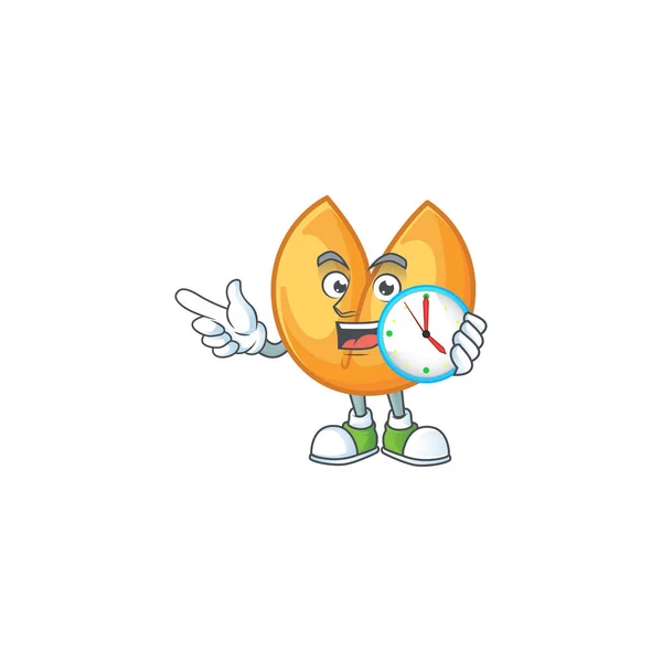 Cartoon karakter stijl chinees fortuin cookie met klok — Stockvector