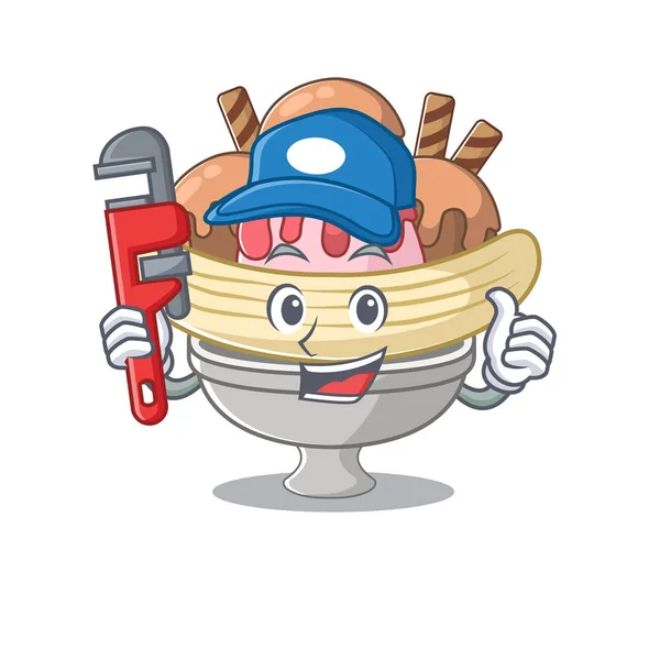 Cool Plumber banana split on mascot picture style — Stock Vector