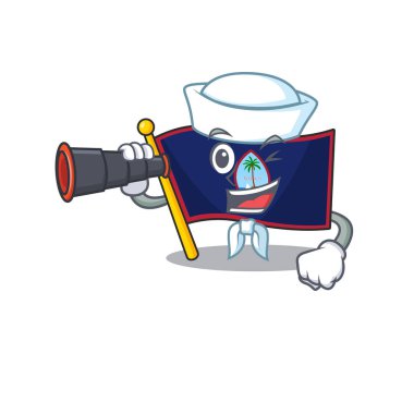Flag guam cartoon happy Sailor style with binocular vector