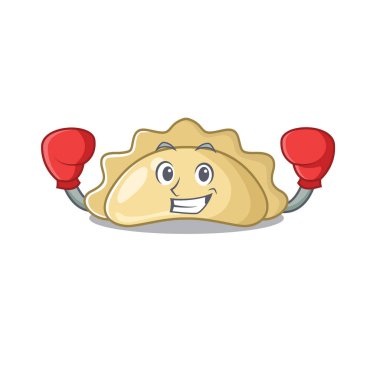 Karakter tarzında spor boks yapan pierogi maskotu.