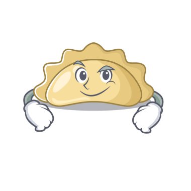 Gülümseyen yüzlü havalı pierogi maskotu karakteri.